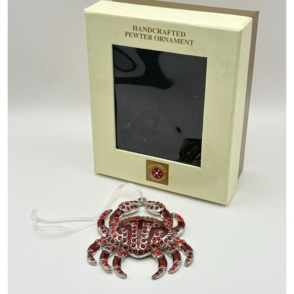 Dillards Handcrafted Pewter Crab Christmas Tree Ornament Red and Silver Tone - Picture 9 of 9